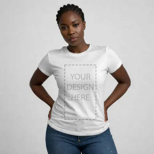 White Fitted T-Shirt Mockup for Print on Demand – Women’s POD Shirt Front View Apparel Template for Etsy & Shopify